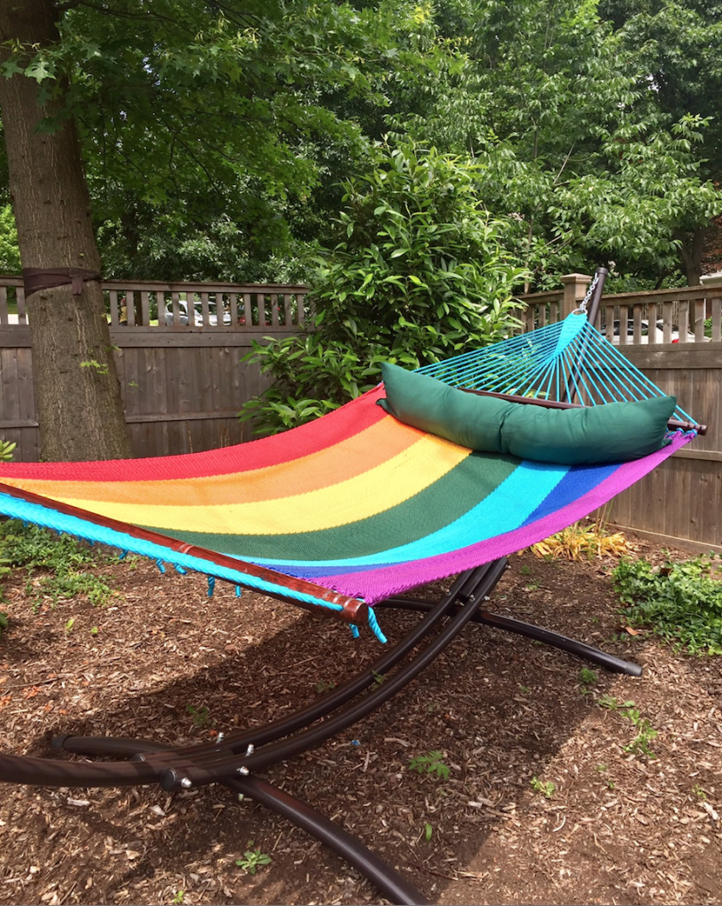 12 Foot Fabric Hammock with Steel Frame and Matching Pillow 